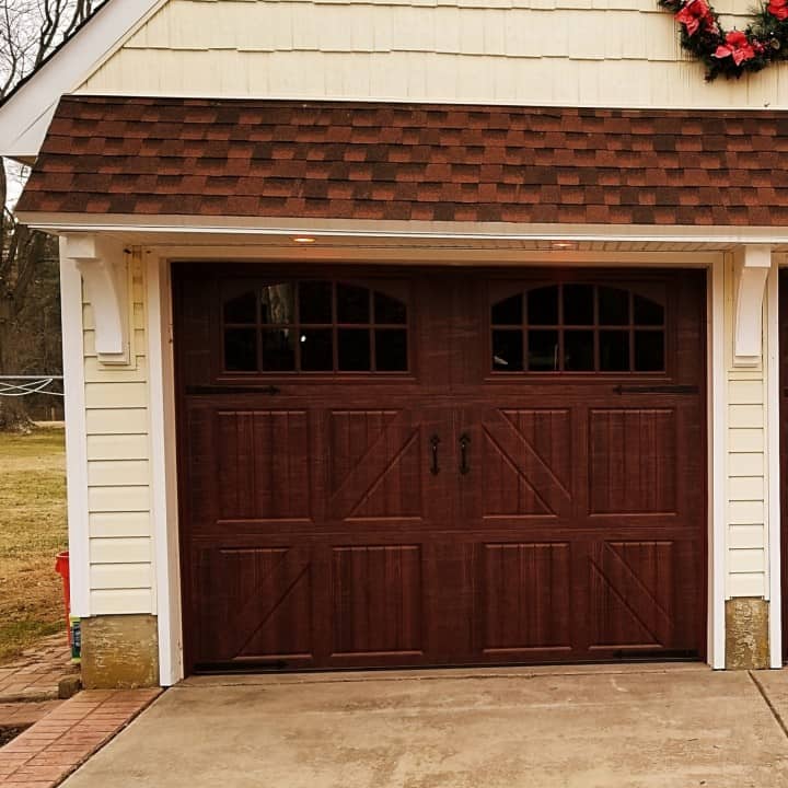 Faux wood garage doors